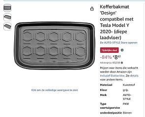 Kofferbakmat Tesla Model Y 2020 -84%
