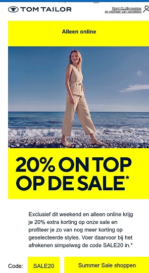 Tom tailor: 20% extra korting op de sale