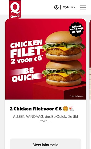 Quick 2 chicken filet burgers voor €6