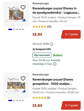 2+1 gratis op Ravensburger puzzels