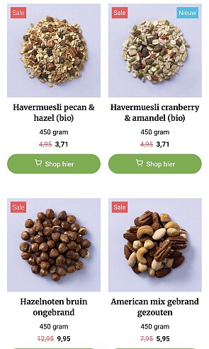 Havermuesli pecan & hazel (bio) en cranberry & amandel (bio)