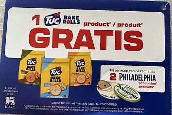 Coupon gratis Tuc bake rolls bij 2 Philadelphia producten bij Delhaize