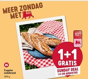 1+1 gratis exquise stokbrood bij Delhaize op 9/8/26
