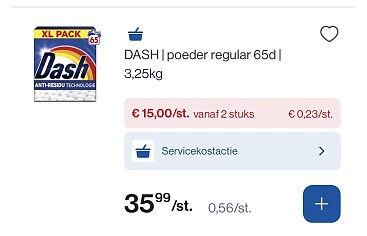 Dash poeder regular 65d in promo + geen servicekost