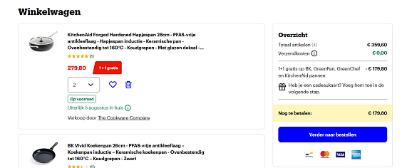 🎉 1+1 GRATIS op BK, GreenPan, GreenChef en KitchenAid pannen!