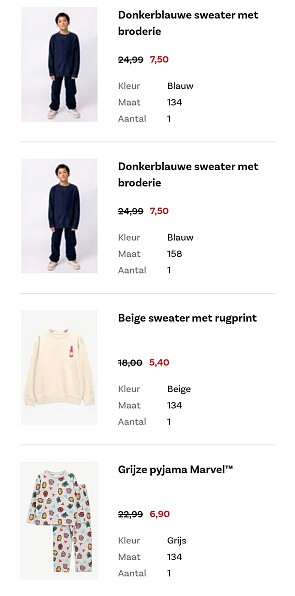 6 truien en 1 pyjama voor 51€ ipv €170