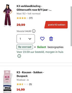 Gratis K3 sokken bij aankoop K3 items