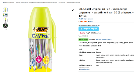 🖊️ BIC Cristal Original & Fun balpennen set 20 stukes - 44% korting!