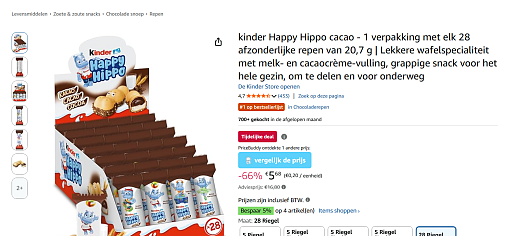 🦛 Kinder Happy Hippo cacao (28 stuks) - 66% korting!