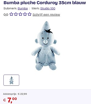 Bumba pluche corduroy 35 cm blauw