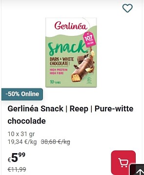 Gerlinea snack reep pure-witte chocolade -50% op Delhaize.be
