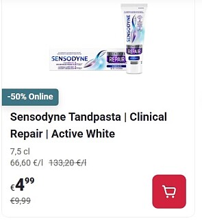 Sensodyne tandpasta clinical repair -50% op Delhaize.be