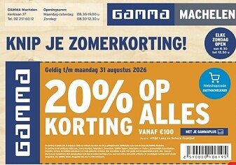 20% op alles vanaf 100€ bij Gamma Machelen