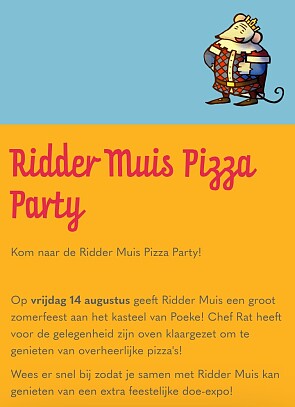 Gratis stuk pizza 🍕 Ridder Muis Pizza Party 14 augustus