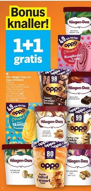 1+1 gratis op haagen dasz en oppo brothers bij ah