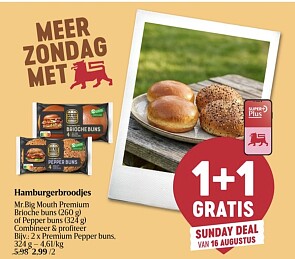 1+1 gratis hamburgerbroodjes bij Delhaize op 16/8/26