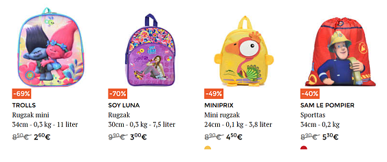 Boekentasjes en rugzakken vanaf 2,60 euro!