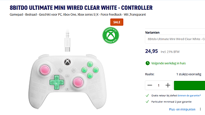 🎮 8BitDo Ultimate Mini Wired Clear White controller voor PC, Xbox One en Xbox Series S|X -27%