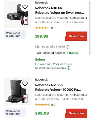 Select Superdeal: Roborock robotstofzuigers