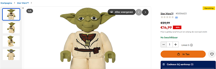🧸 LEGO Star Wars Yoda pluche knuffel nu -50%
