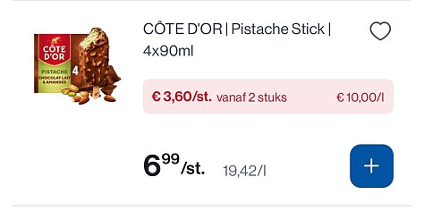 Cote D’Or pistache stick 4x90 ml -50%