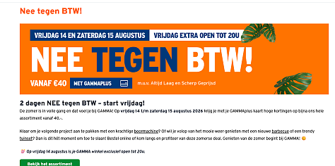 🧡 GAMMA: Nee tegen BTW, 17,36% korting op bijna het hele assortiment