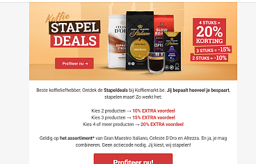 Koffiemarkt.be Stapeldeals: jij bepaalt hoeveel je bespaart