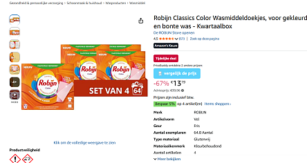 🧺 Robijn Classics Color Wasmiddeldoekjes Kwartaalbox nu -67%