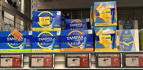 tampax goedkoper en coupons aan verpakkingen bij colruyt in lede