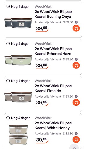 Woodwick kaarsen vanaf 17,48€ per stuk