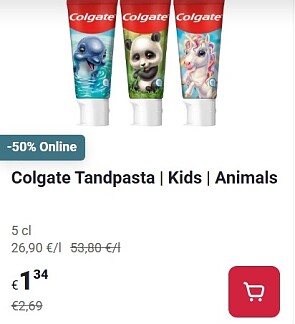 Colgate tandpasta kids 5 cl -50% op Delhaize.be