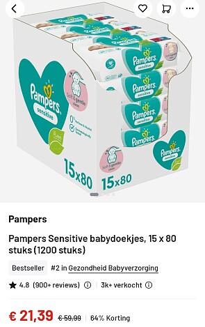 Pampers babydoekjes < 2 cent per doekje