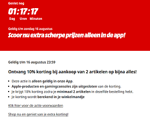 📱 Extra scherpe prijzen, alleen in de app! 10% korting bij aankoop van 2 artikelen bij Mediamarkt