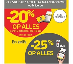 20% korting op alles is geldig op aankopen vanaf 2 artikelen