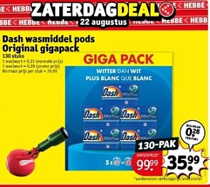 zaterdagdeal op 22 augustus giga pack dash pods voor maar 35,90 euro