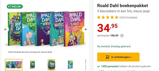 Roald dahl boekenpakket voor 34,95€ op nieuwsbladshop