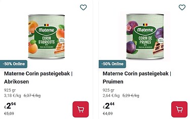 Materne corin pasteigebak 925 gram -50% op Delhaize.be