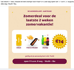 inkom + friet, frikadel én een drankje voor maar €14 bij speelplein de Wonderlamp in Aartrijke