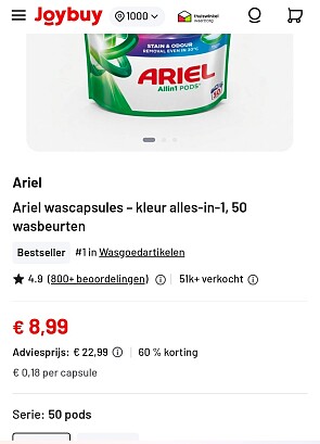 Ariel wascapsules – kleur alles-in-1, 50 wasbeurten