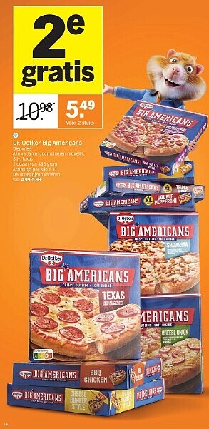 Dr Oetker big americans pizza’s 2 de gratis bij ah