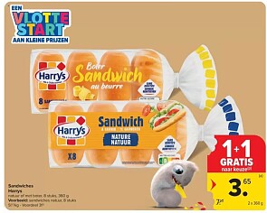 Harry’s Shandwiches 1+1 in combinatie met coupon bij carrefour