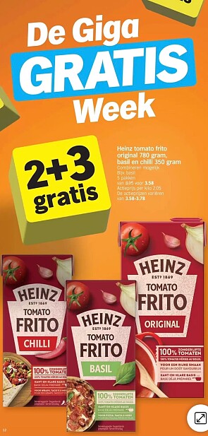 Heinz tomato frito 2+3 gratis bij ah