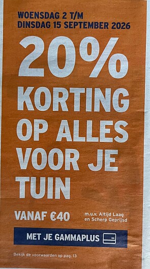 20% korting op alles voor je tuin vanaf 40€ bij gamma