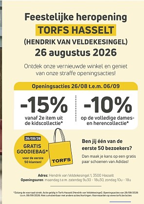 Feestelijke heropening Torfs Hasselt op 26 augustus