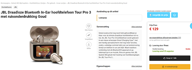 🎧 JBL Tour Pro 3 draadloze in-ear hoofdtelefoon met ruisonderdrukking