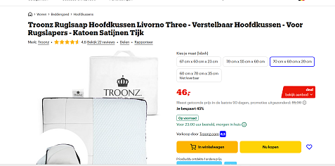 🛏️ Troonz Rugslaap Hoofdkussen Livorno Three