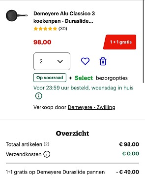 1 + 1 op Demeyere Duraslide pannen