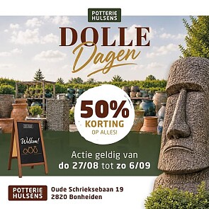 -50% op aardewerk, potten, beelden, .. 🗽 Potterie Hulsens
