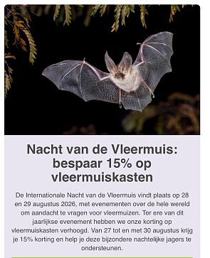 Nacht van de Vleermuis: bespaar 15% op vleermuiskasten