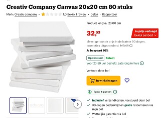 Creativ Company Canvas 20x20 cm 80 stuks